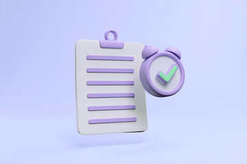 3D rendered illustration of reminder note concept with notepad and alarm clock.