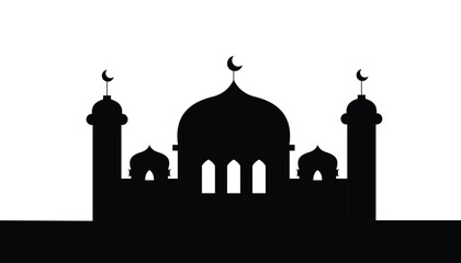 Wall Mural - Silhouette Mosque flat Vector illustration isolated on white background. Islamic mosque buildings in silhouette for background design, Banner design, and Ramadhan background.