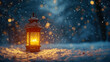 Radiant Lantern in a Winter Night Illuminated by the Moon Background