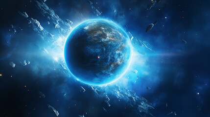 Wall Mural - beautiful space scene with blue planet in space