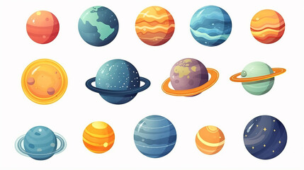 Wall Mural - cartoon solar system planets astronomical observatory planet, meteor, star. astronomy icon set