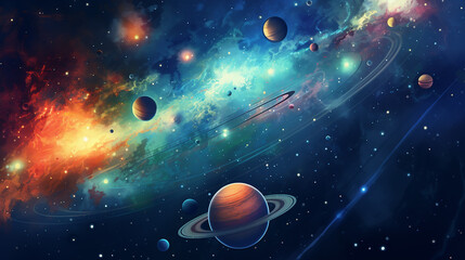 Wall Mural - colorful bright solar system planets on universe background