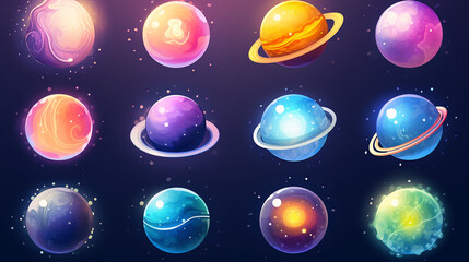 Wall Mural - space background with colorful fantasy planets set