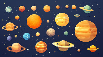 Wall Mural - set of universe solar system planets and space elements on dark background