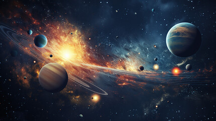 Wall Mural - beautiful solar system planets at starry sky