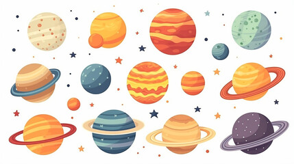 Wall Mural - solar system set of cartoon planets. planets of the solar systems on white background
