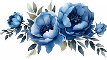Watercolor Illustration Of Dark Blue Flowers, Flower Clip Art. Bouquet Of Peonies. Generative Ai