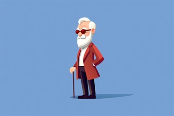 Wall Mural - Cartoon illustration of an old man standing with his stick