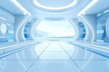 Wall Mural - Futuristic building design with white interiors and bright lighting