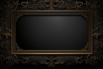 Wall Mural - black greeting card design with a frame on the border and empty copy space in the middle