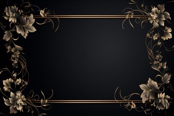 Wall Mural - black greeting card design with a frame on the border and empty copy space in the middle
