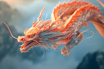 Wall Mural - 3d rendering of a red chinese dragon on a blue background