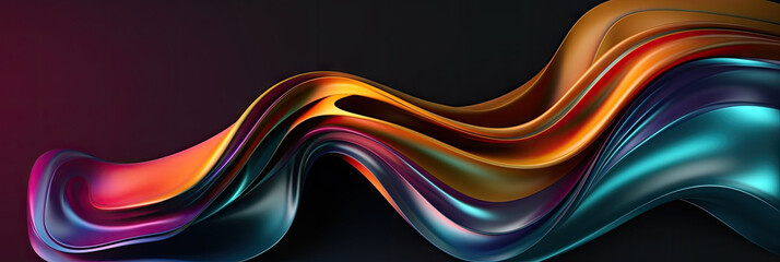 Poster - abstract background with waves, 3d colorful liquid flowing like a wave in a dark space, banner