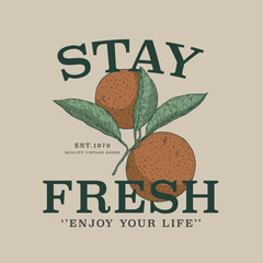 vintage style tee print design with orange drawing as vector