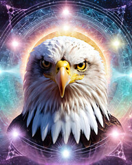 Hypnotic Journey of Self-Discovery - Meditation, Eagle, and Cat in Psychedelic Vector Art Gen AI