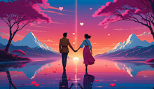 Valentine's Day Illustration ,background, Romantic Couple