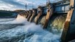 © Polpimol - hydroelectric dam, water discharge through locks, river, power, energy, hydro, electricity, reservoir, flowing, waterfall, spillway, nature, industrial, environment,