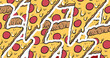 A vibrant illustration of pizza slices creates a mouthwatering pattern