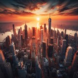 Fototapeta  - Sunset Blaze over Modern Metropolis	