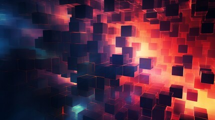 Poster - vibrant geometric abstraction: digital cube pattern backdrop for modern designs