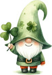 Cute Adorable Watercolor Gnome Clover St. Patrick's Day Celebration PNG Clipart Element