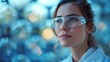 Woman scientist with safety glasses created with Generative AI Technology, ai, generative