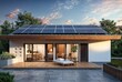 3d rendering of a house with solar panels installed on the roof