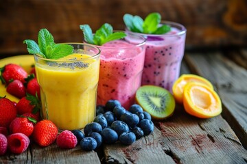 Wall Mural - Fresh fruit drinks smoothies. Generative AI