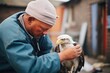 specialist checking health of a rescued eagle