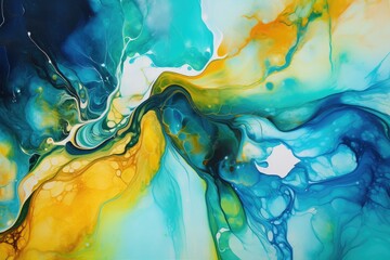Wall Mural - snaking metallic swirls currents of translucent hues, and foamy sprays of color shape the landscape of these free-flowing textures. Natural luxury abstract fluid art painting in liquid ink technique
