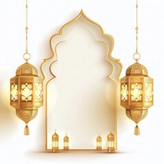 Wall Mural - happy eid greetings, islamic background, greetings card with lantern,  islamic social media banner