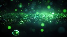 Background With Green Circles Arranged Randomly With A Neon Glow Effect And Lens Flares