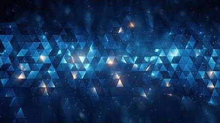Background with blue triangles arranged in a diamond pattern with a bokeh effect and color grading