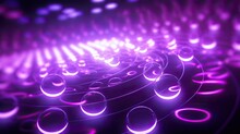 Background With Neon Purple Circles Arranged In A Repeating Pattern With A Motion Blur Effect And Light Streaks