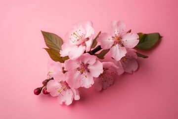 Poster - Cherry blossom pink branch. Blossom rosy botanical Japanese flower. Generate ai