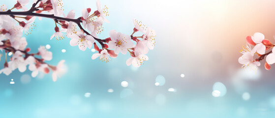 Naklejka na meble Beautiful clean background with spring flower branches, soft focus and light, bokeh, copy space