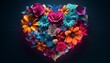 Different colors flowers heart show the symbol of love and peace with vibrant colors Generative Ai