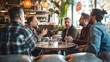 © musa - A group of men talking in a cafe, AI generated Image