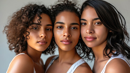 Sticker - Three young women with diverse skin tones are posing closely together, smiling