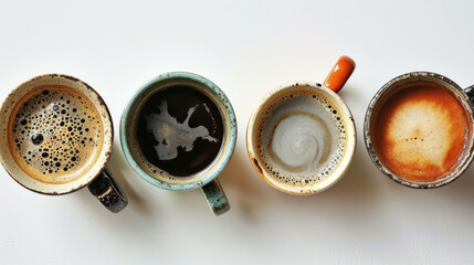 Poster - View of four different cups of coffee, each with a unique pattern or texture on the surface.