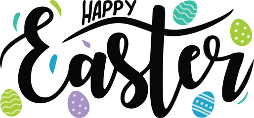 Poster - Happy Easter Hand drawn color design with eggs isolated on white. ZIP file contains EPS, JPEG and PNG formats