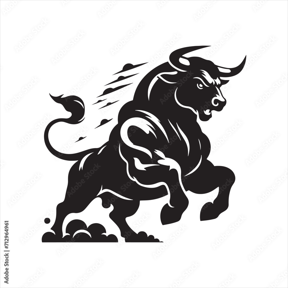 Vehement Vigor: Angry Bull Silhouette Set Displaying the Energetic ...