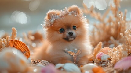 Poster - A pomeranian puppy dressed as a mermaid princess