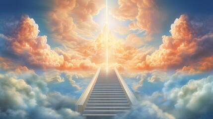 Wall Mural - Stairs towards the heavens, in the style of spiritual landscape.