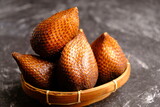 Salak is a type of palm fruit commonly eaten. Salak is also known as sala. In English it is called salak or snake fruit, because the skin is similar to snake scales. Salacca zalacca