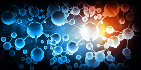 Sticker - Abstract atoms molecules on scientific background. 3d illustration.