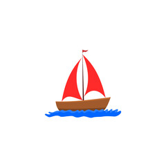 Canvas Print - Sailing boat floating on water surface icon isolated on transparent background