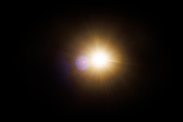 Aufkleber - Easy to add lens flare effects for overlay designs or screen blending mode to make high-quality images. Abstract sun burst, digital flare, iridescent glare over black background.