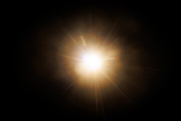 Aufkleber - Easy to add lens flare effects for overlay designs or screen blending mode to make high-quality images. Abstract sun burst, digital flare, iridescent glare over black background.