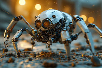 Poster - An image of a biobot resembling a spider, capable of intricate construction and repair tasks.